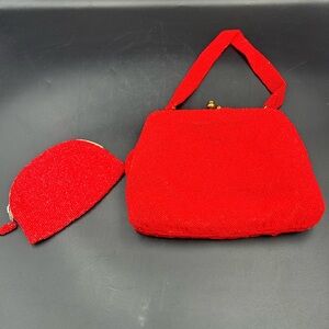 Chic Red Beaded Satchel & coin purse by Josef France